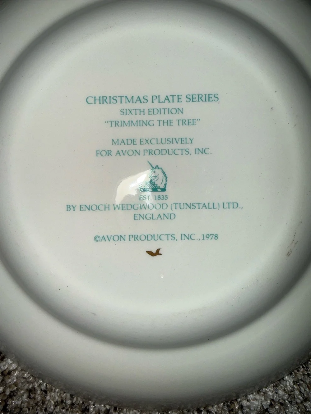 Avon Teal and Gold Holiday Plate with Winter Village Scene